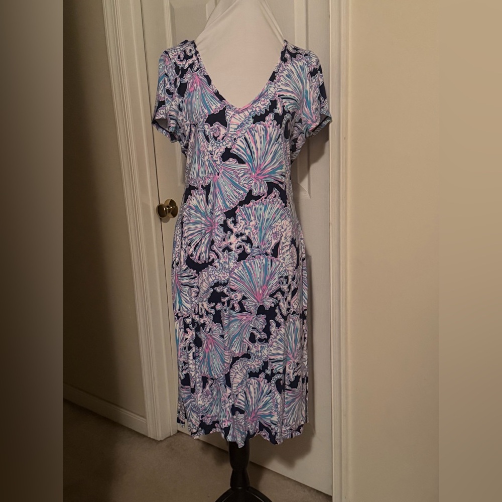 Lilly Pulitzer Blue and Pink Patterned Midi Dress